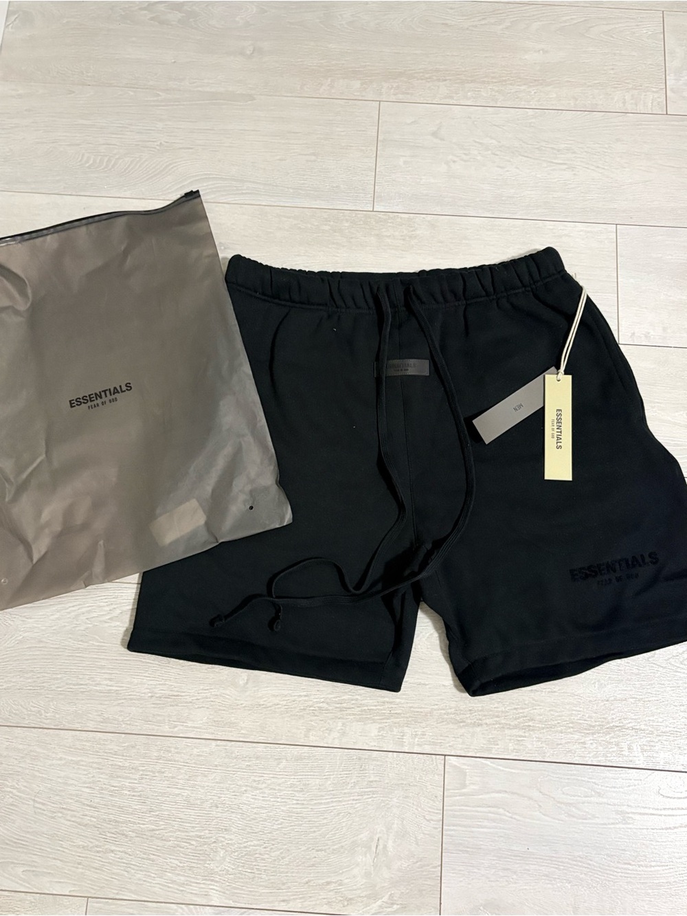 ESSENTIALS Men’s Black Athletic Drawstring Shorts